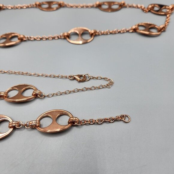 Anchor Chain Necklace Bracelet Set 925 Sterling Silver R Mark 66g Rose Gold Tone - Picture 3 of 10